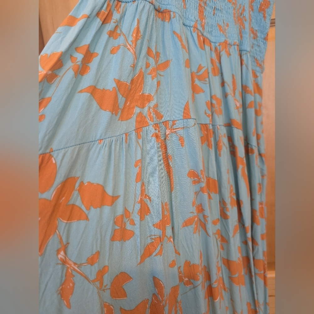 Elegant Floral Maxi Dress in Blue and Orange - Picture 5 of 10